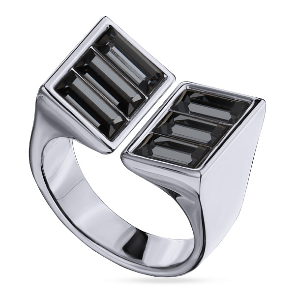 Кольцо Богемия (кристаллы темно-серые, г/п: родий, 16р) Uvelina SW00 0045G-014R1-6