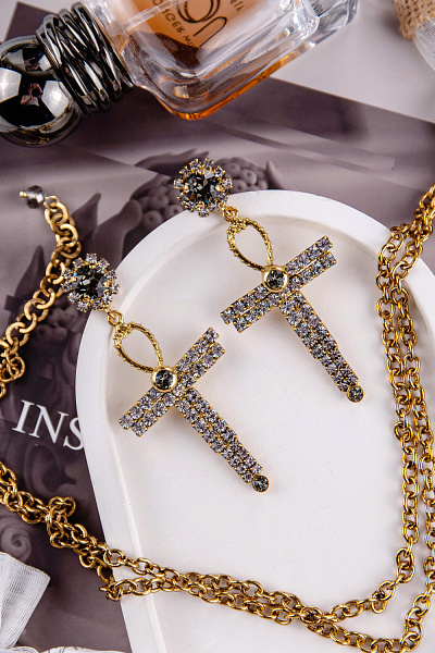 Серьги Кресты (кристаллы прозрачные, графит 7х3 см, 17 гр.) Италия Claudio Canzian 002 02 494