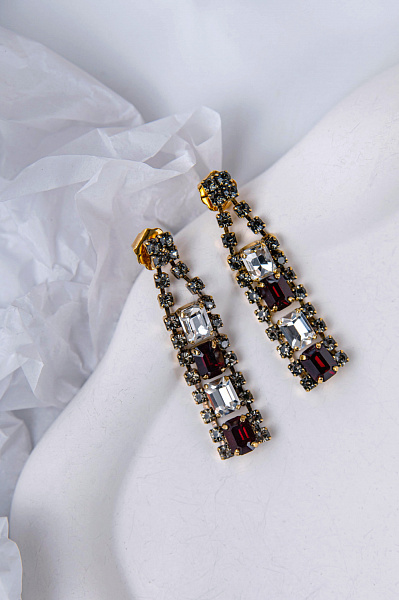 Серьги (кристаллы цвета гранат, прозрачные, графит, г/п: золото) Италия Claudio Canzian 002 02 746