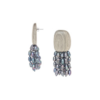 Серьги Pebble bea (Жемчуг, эбеновое дерево 3,5х2.5х8 см) 12-90370 Франция Nature Bijjoux 