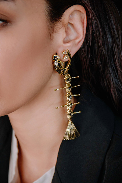 Серьги Рыба (г/п: золото, 1,7х3,2 см, 42 гр) Греция Kalliope 022 02 063