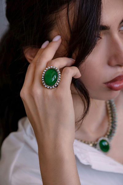 Кольцо (кристаллы белые, агат, 3,2х2,6 см) Италия Claudio Canzian 002 01 568