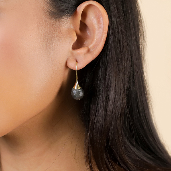 Серьги Eclipse (Лабрадор, г/п: золото, 3,5х1,2 см) 12-90255 Франция Nature Bijjoux 