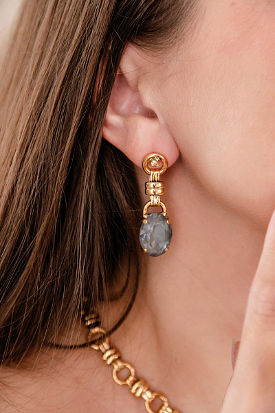 Серьги (кристалл серый с голубым блеском, 4.1х1,3 см, 13 гр.) Италия Claudio Canzian 002 02 313