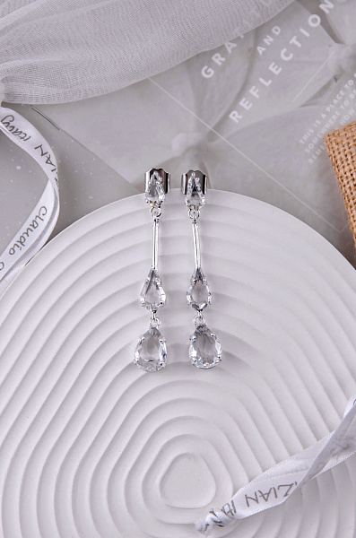 Серьги Сосульки (кристаллы прозрачные, г/п: родий, 6,1х1 см, 8 гр) Италия Claudio Canzian 002 02 796