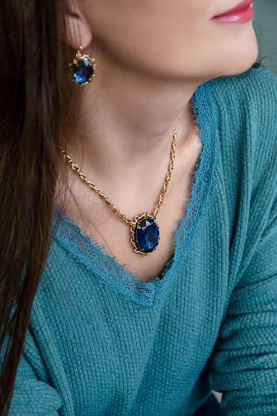 Колье (Кристалл синий, 49,5 см, 3,8х2,7 см) Италия Claudio Canzian 002 05 810