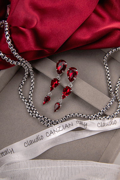 Серьги Капли (кристалл красный, 4,7х1 см, 7 гр) Италия Claudio Canzian 002 02 830