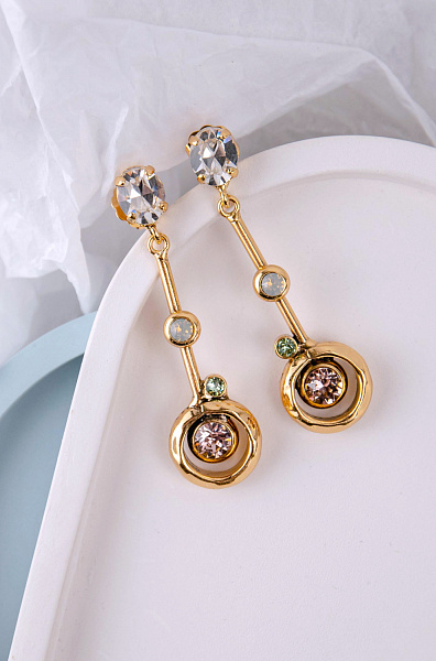 Серьги (кристаллы белый опал, светло-зеленый, персиковый, 16гр.) Италия Claudio Canzian 002 02 805