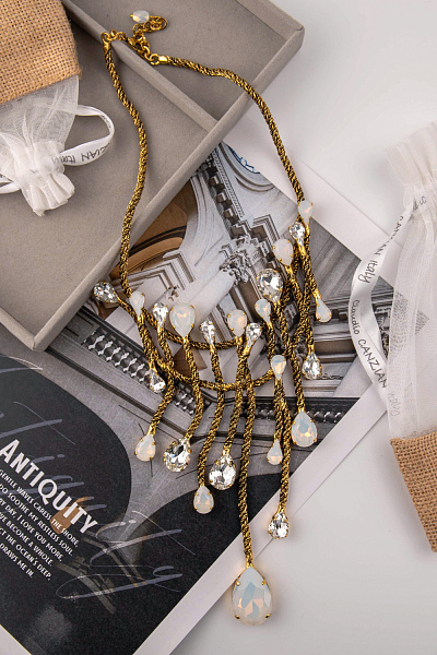 Колье Хромосомы (кристаллы прозрачные, лунные, 51 см, 17х11 см) Италия Claudio Canzian 002 05 213