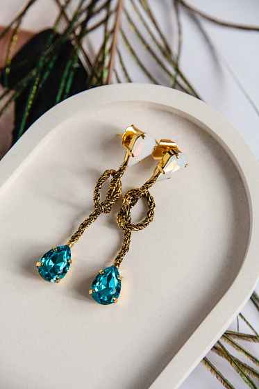 картинка Серьги Хромосомы (кристалл бирюзовый, лунный, 6х1 см, 10гр) Италия  Claudio Canzian 002 02 684 ювелирный  магазин Калина являющийся официальным дистрибьютором в России 