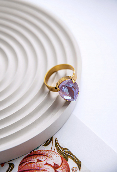 картинка Кольцо Капля мал. (сиренево-лунный кристалл, 1,8х1,4 см, высота 0,8 см) Италия  Claudio Canzian  ювелирный  магазин Калина являющийся официальным дистрибьютором в России 