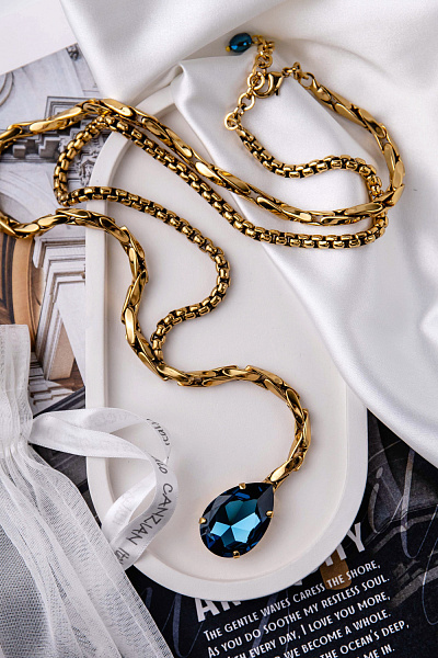 Колье (кристалл сапфировый, 79,5 см, кулон 11,3х2 см) Италия Claudio Canzian 002 05 396