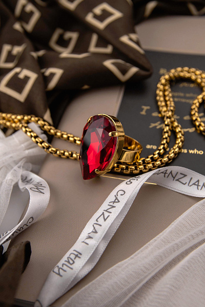 Кольцо Капля б. (кристалл красный,3х2х0,8 см ) Италия  Claudio Canzian 002 01 196