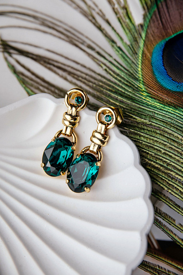 картинка Серьги (зеленый кристалл, 4.1х1,3 см, 13 гр.) Италия Claudio Canzian 002 02 313 ювелирный  магазин Калина являющийся официальным дистрибьютором в России 