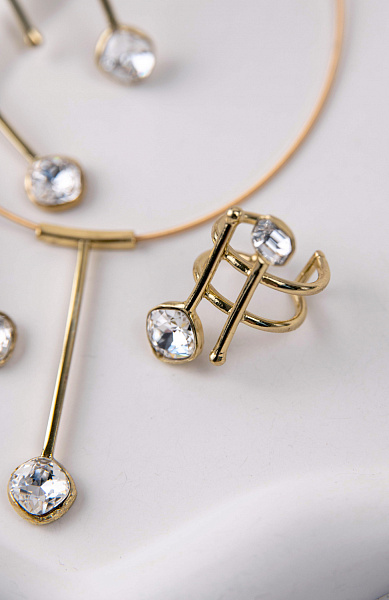 Кольцо (кристалл прозрачный 1х1 см, г/п: золото, регулируется) Греция Kalliope 022 01 055