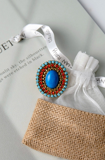 картинка Кольцо (кристалл голубой. оранжевый, натур.камень, 3.7х3.1см) Италия Claudio Canzian 002 01 558 ювелирный  магазин Калина являющийся официальным дистрибьютором в России 