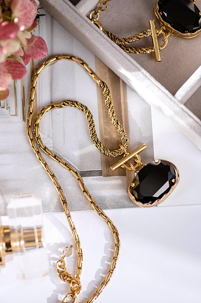 Колье Карина (черный кристалл, 4х3,1 см, 52 см) Италия Claudio Canzian 002 05 060