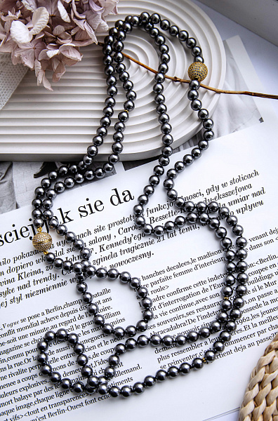 Колье (Майорка серая, кристаллы прозрачные, г/п: золото) Италия Perfetto