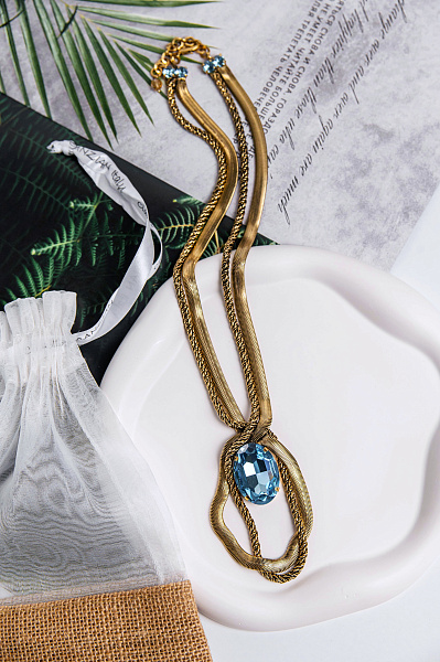 Колье Жгуты (кристалл голубой, 7,5х3,5 см, 48 см) Италия Claudio Canzian  002 05 061