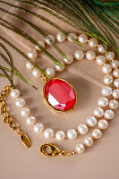 Колье (кристалл малиновый, жемчуг, г/п: золото 48 см ) Испания  Uvelina SW20 0007G-017N