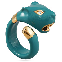 Кольцо Пантера (эмаль изумрудная, кристаллы белые, г/п: золото р.18,5) Uvelina EX00 0011GE-001R-9