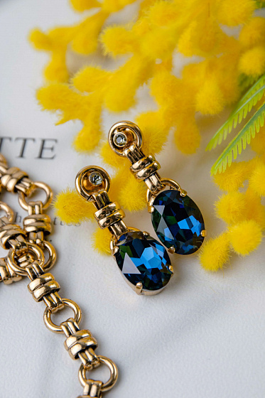 картинка Серьги (кристалл синий, 4.1х1,3 см, 13 гр.) Италия Claudio Canzian 002 02 313 ювелирный  магазин Калина являющийся официальным дистрибьютором в России 