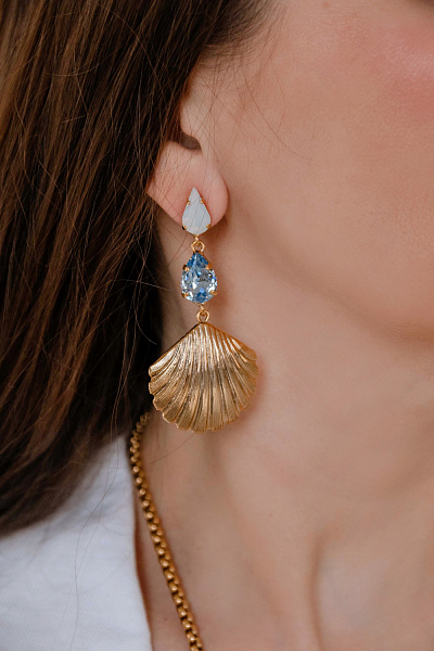 Серьги Круиз (кристаллы голубые, белый опал, 6,7х3,2 см, 13гр) Италия Claudio Canzian 002 02 784