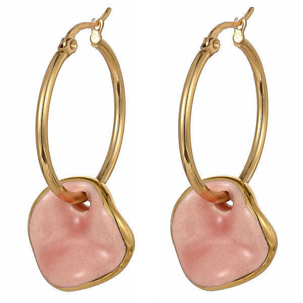 Серьги (керамика персиковый, г/п: золото, 4.2х2.9 см, 9 гр.) Испания 01902013 Maximilianas