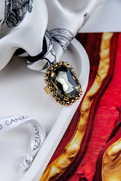 Кольцо (кристалл графит, 2,5х1,8 см, регулируется) Италия Claudio Canzian 002 01 577