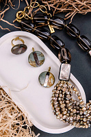 Серьги Lile Rouss (Яшма Пикассо, перламутр, 2,6х2,6 см) 12-90420 Франция Nature Bijjoux 