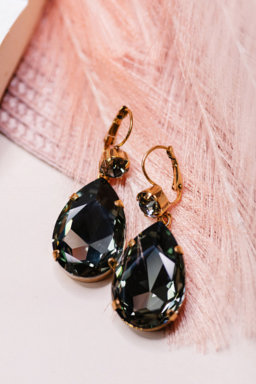 картинка Серьги Капля б. (кристалл графит, 5х2 см, 20 гр.) Италия Claudio Canzian 002 02 321 ювелирный  магазин Калина являющийся официальным дистрибьютором в России 