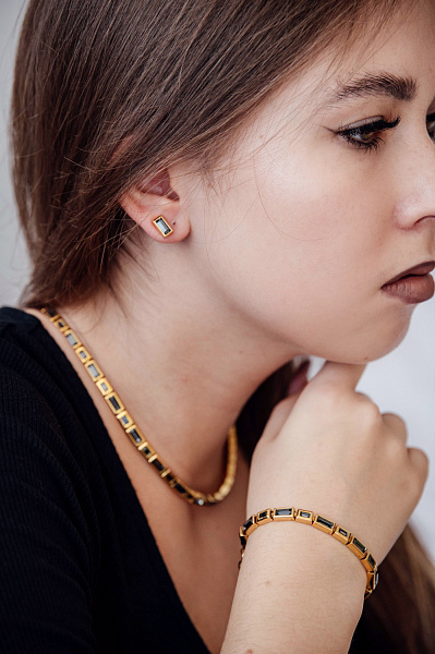 Пусеты Богемия (кристаллы темно-серые, г/п: золото) Uvelina SW00 0045G-014E