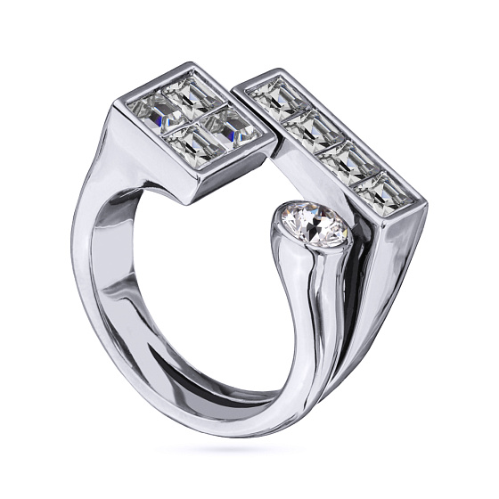 картинка Кольцо Квадро (кристаллы белые, г/п: родий, р.17) SW00 0055R-001R3-7 ювелирный  магазин Калина являющийся официальным дистрибьютором в России 