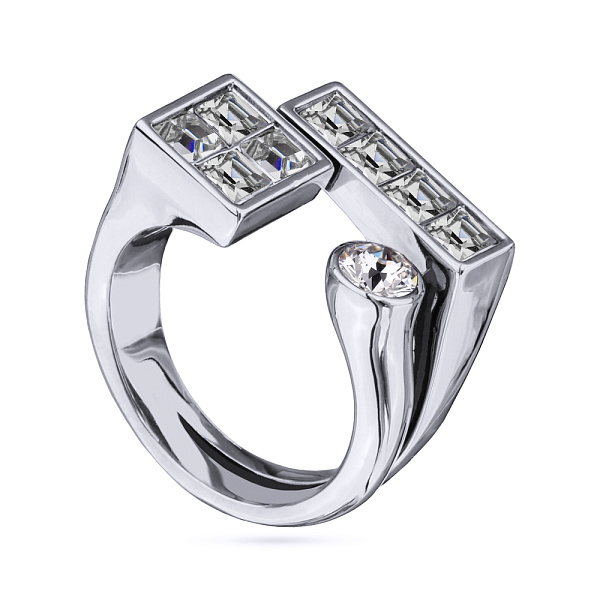 Кольцо Квадро (кристаллы белые, г/п: родий, р.17) SW00 0055R-001R3-7