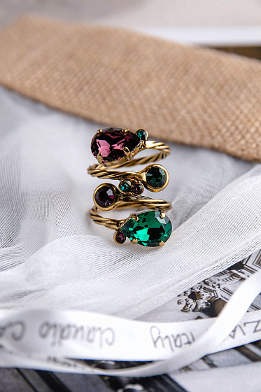 картинка Кольцо (кристалл зеленый, пурпурный) Италия Claudio Canzian 002 01 212 ювелирный  магазин Калина являющийся официальным дистрибьютором в России 