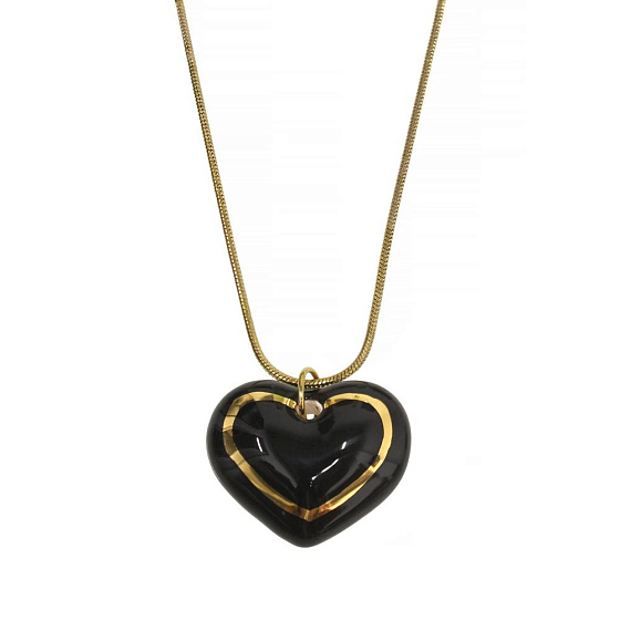 картинка Колье Сердце (керамика,черный г/п: золото,51 см,2.7х3.3 см) Испания  01905030 ювелирный  магазин Калина являющийся официальным дистрибьютором в России 