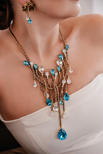 Колье Хромосомы (кристаллы бирюзовые, прозрачные, лунные) Италия Claudio Canzian 002 05 213