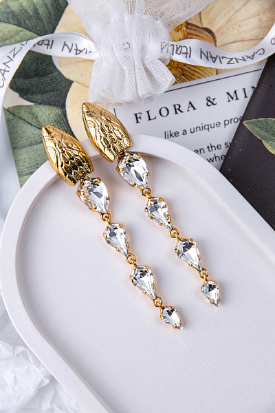 Серьги Змеи (кристалл прозрачный,8,8х1,3 см, 14 гр.) Италия Claudio Canzian 002 02 742