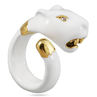 Кольцо Пантера (эмаль белая, кристаллы, г/п: золото р.18,5) Uvelina EX00 0011GW-001R