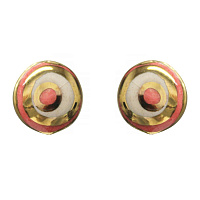 Пусеты (керамика,коралловый,белый г/п: золото, 1.4х1.4см) Испания 01902028