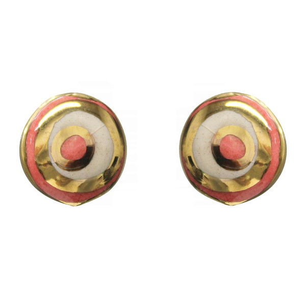 Пусеты (керамика,коралловый,белый г/п: золото, 1.4х1.4см) Испания 01902028