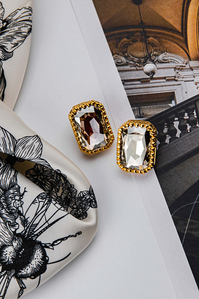 Серьги Egress (с кристаллом,серый, г/п: золото) Греция Katerina Vassou KV24.2-401521GSHADE