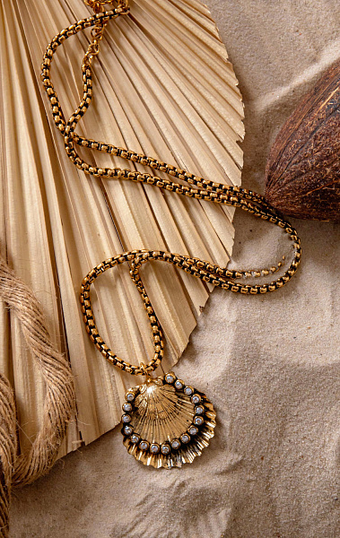 Колье Ракушка (кристалл прозрачный,майорка, 4,7х4,5см, 85 см) Италия Claudio Canzian 002 05 766