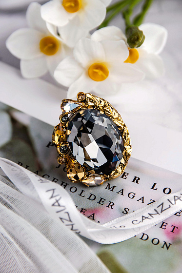 картинка Кольцо Маркиза (кристалл графит, медовый, 4х3.2 см) Италия Claudio Canzian 002 01 168 ювелирный  магазин Калина являющийся официальным дистрибьютором в России 