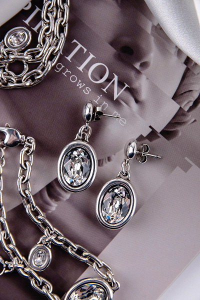 Серьги (кристалл прозрачный, 3.6х1.4 см) RUS600-66 Испания Ciclon Э/коллекция