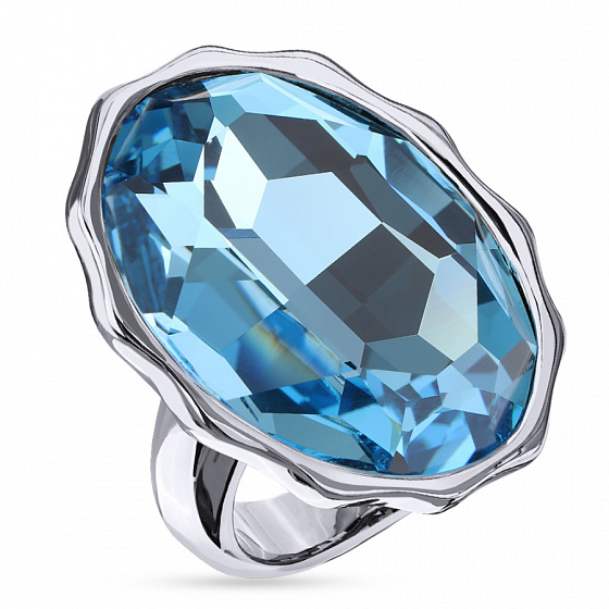 картинка Кольцо Сияние (кристалл аквамарин, г/п: родий, р.17,5)  SW00 0095R-202R-7 ювелирный  магазин Калина являющийся официальным дистрибьютором в России 