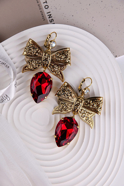 Серьги Банты (кристалл красный, 7,5х4,6 см, 32 гр) Италия Claudio Canzian 002 02 300