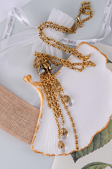 картинка Колье (Кристалл графитовый, прозрачный, цепь 85см, кулон 20Х2,7) Италия Claudio Canzian 002 05 602 ювелирный  магазин Калина являющийся официальным дистрибьютором в России 