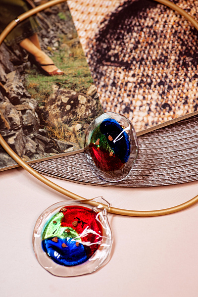 Кулон Tartaruga (красный, синий, зеленый / золотой) Италия ENZO BENZO 